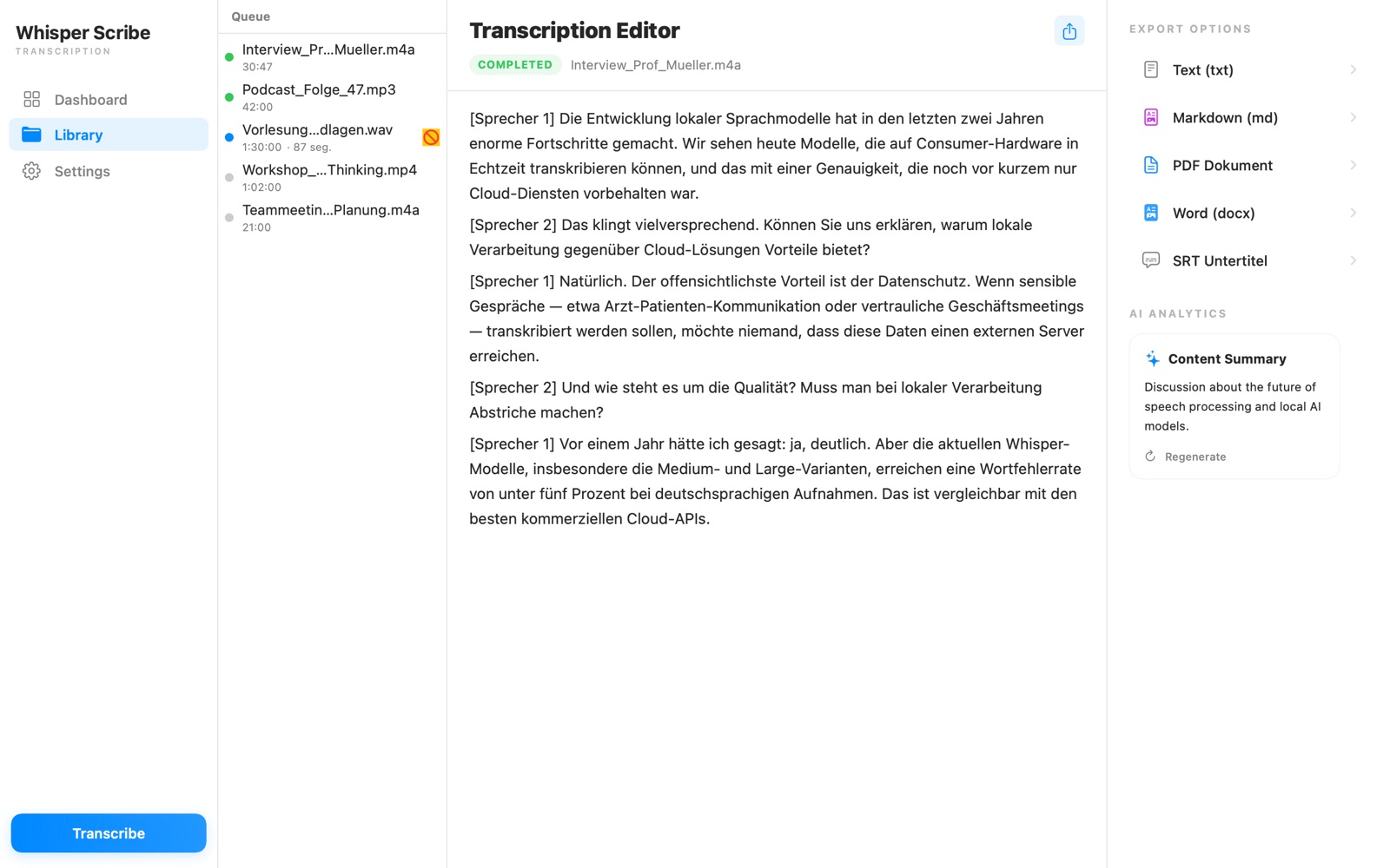 WhisperScribe library with transcript editor and speaker labels